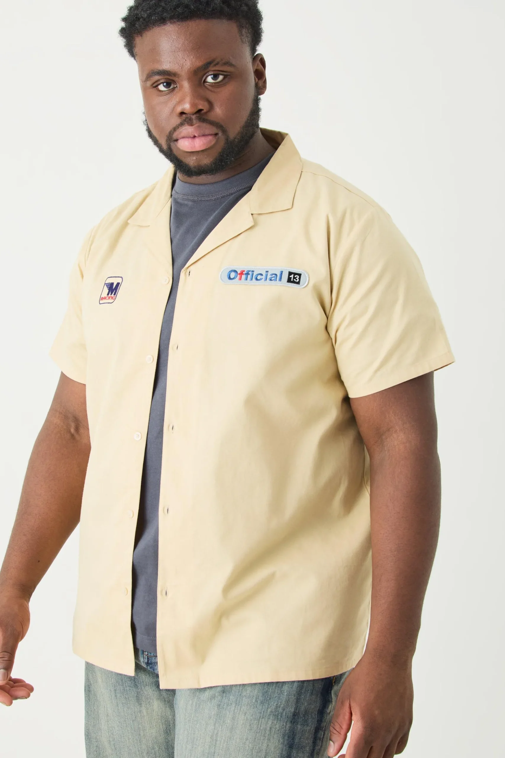 Plus Short Sleeve Twill Moto Shirt | BoohooMAN UK