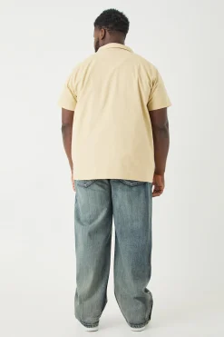 Plus Short Sleeve Twill Moto Shirt | BoohooMAN UK