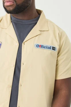 Plus Short Sleeve Twill Moto Shirt | BoohooMAN UK