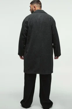 Plus Single Breasted Overcoat In Grey | BoohooMAN UK