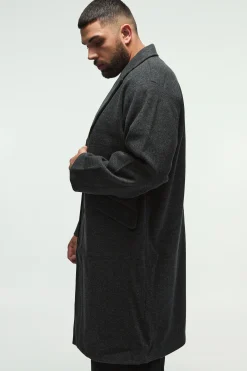 Plus Single Breasted Overcoat In Grey | BoohooMAN UK