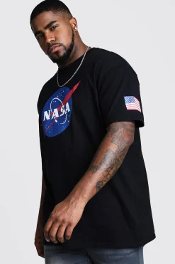 Plus Size NASA Sleeve Print License T-Shirt | BoohooMAN UK
