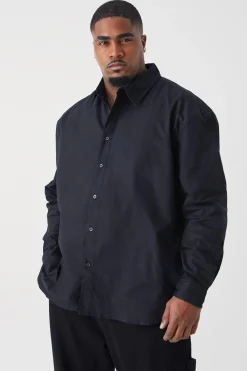 Plus Size Relaxed Fit Long Sleeve Oxford Shirt | BoohooMAN UK
