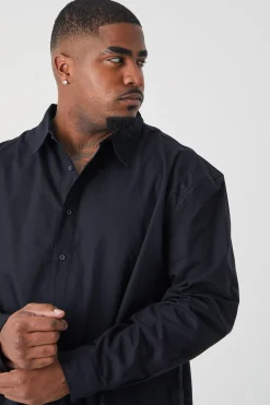 Plus Size Relaxed Fit Long Sleeve Oxford Shirt | BoohooMAN UK