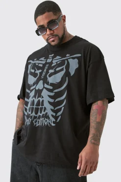 Plus Skeleton Graphic T-shirt In Black | BoohooMAN UK