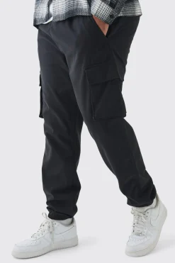 Plus Skinny Fit Elasticated Waist Cuffed Cargo Trousers | BoohooMAN UK