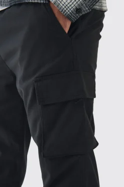 Plus Skinny Fit Elasticated Waist Cuffed Cargo Trousers | BoohooMAN UK