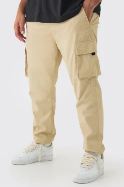 Plus Skinny Fit Elasticated Waist Cuffed Cargo Trousers | BoohooMAN UK