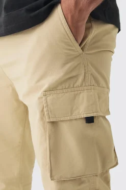 Plus Skinny Fit Elasticated Waist Cuffed Cargo Trousers | BoohooMAN UK