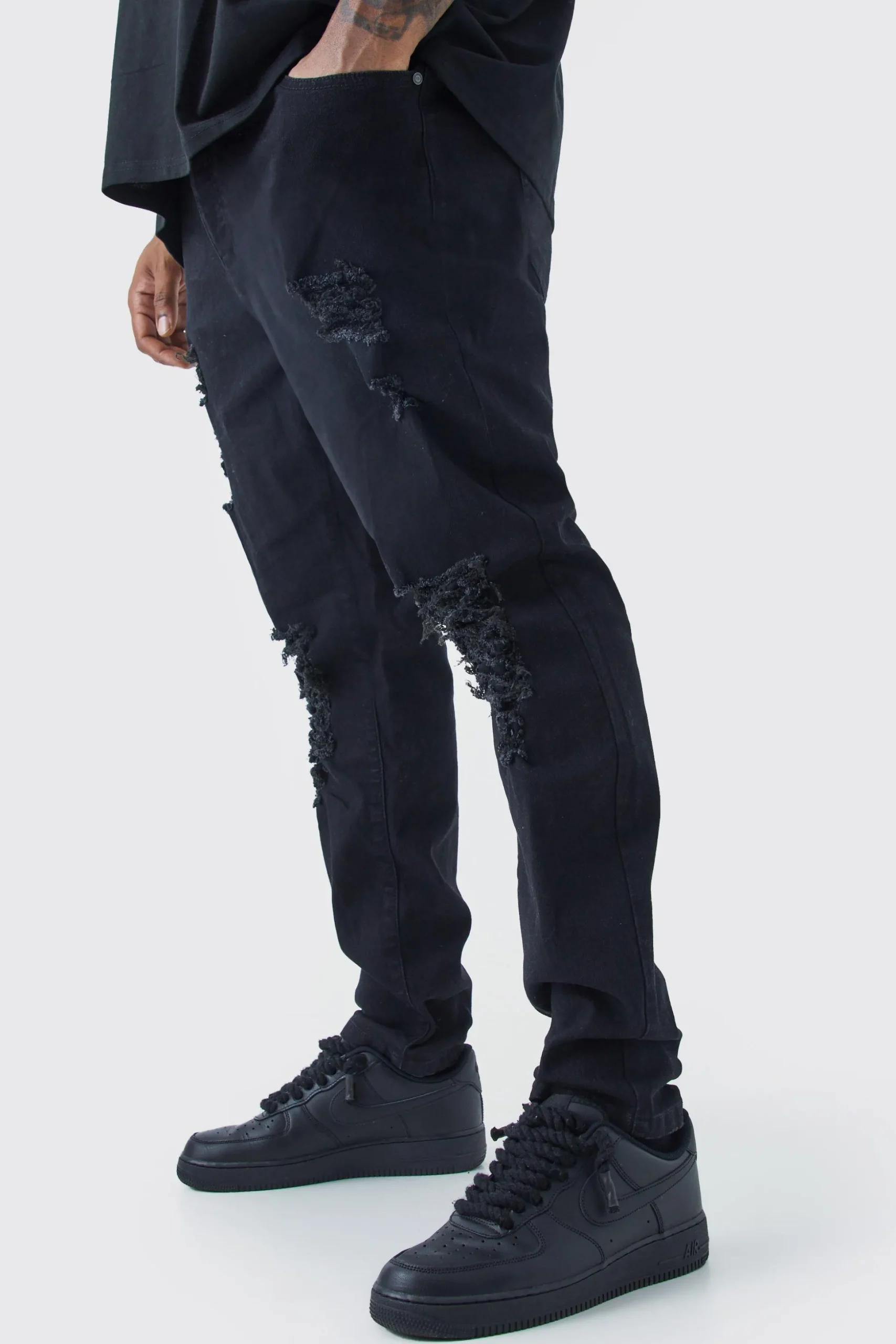Plus Skinny Jeans With All Over Rips | BoohooMAN UK