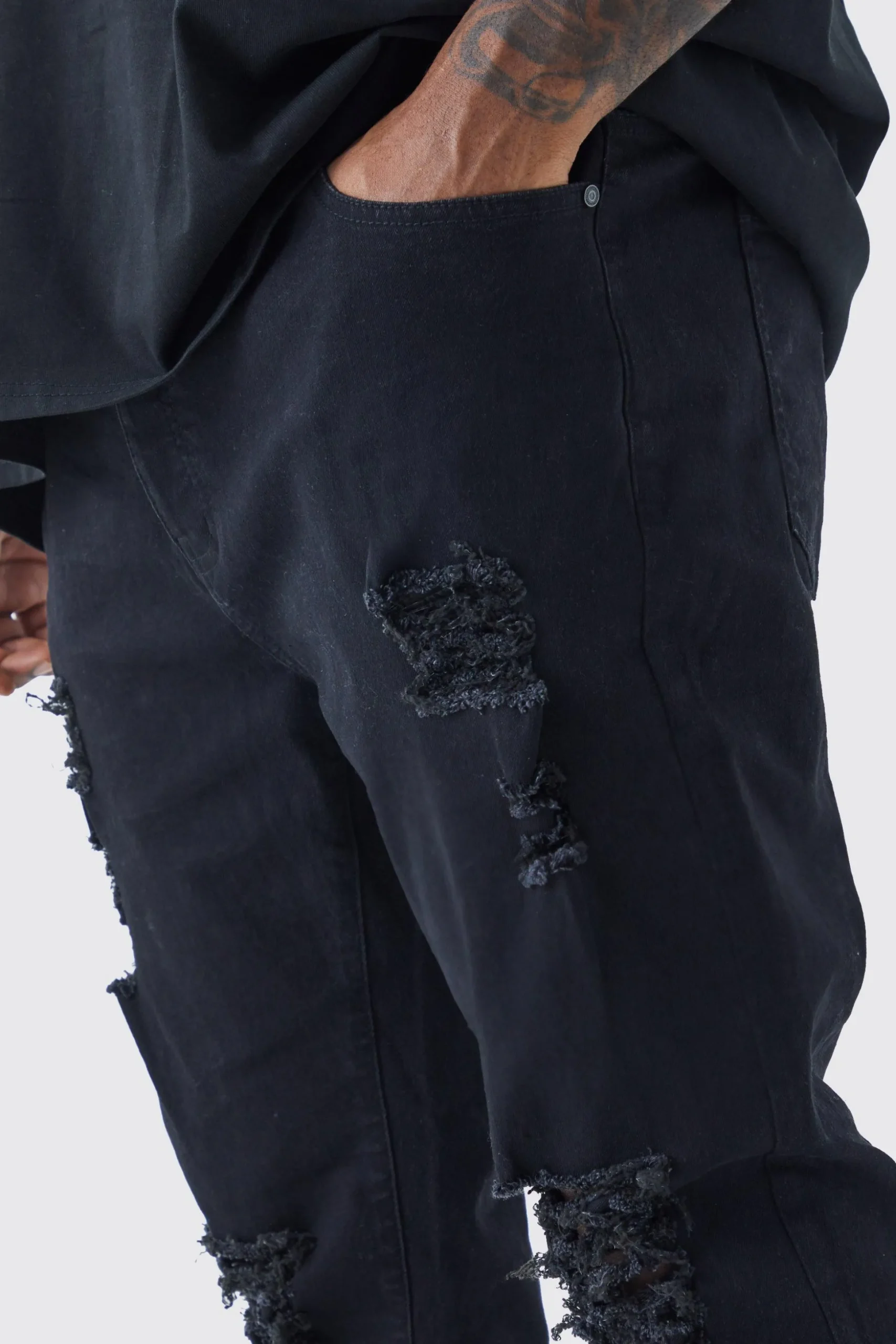Plus Skinny Jeans With All Over Rips | BoohooMAN UK