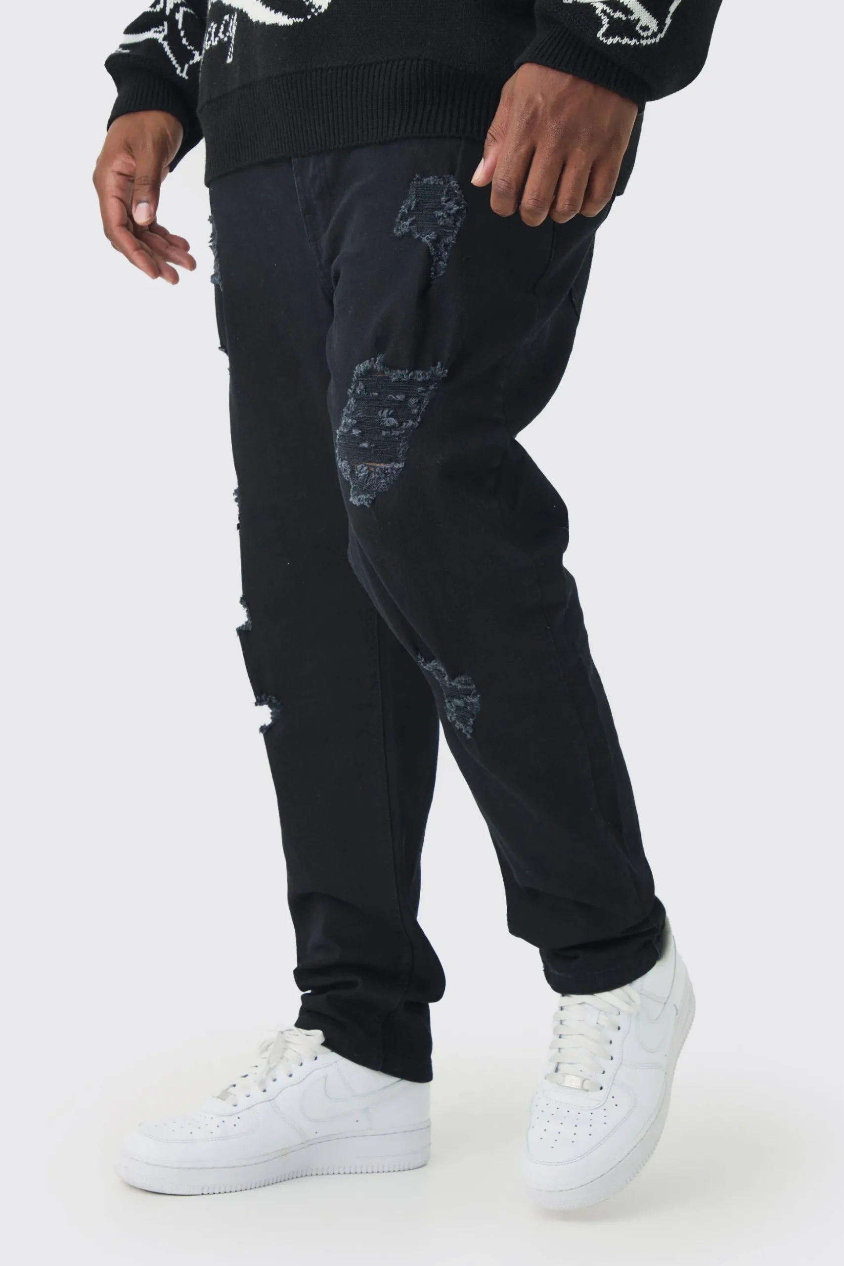 Plus Skinny Jeans With All Over Rips | BoohooMAN UK