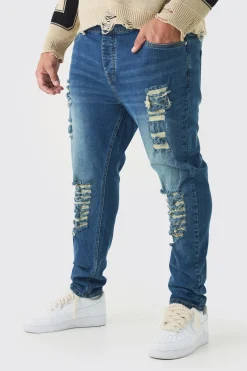 Plus Skinny Jeans With All Over Rips | BoohooMAN UK