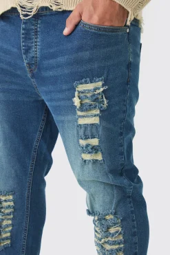 Plus Skinny Jeans With All Over Rips | BoohooMAN UK