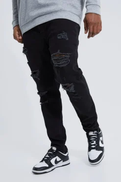 Plus Skinny Stretch All Over Rip Jeans | BoohooMAN UK