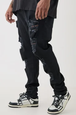Plus Skinny Stretch All Over Rip Jeans | BoohooMAN UK