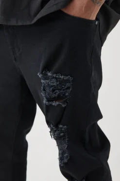Plus Skinny Stretch All Over Rip Jeans | BoohooMAN UK