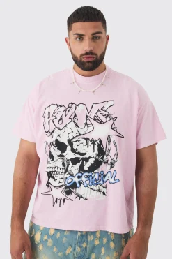 Plus Skull Homme Printed T-shirt In Light Pink | BoohooMAN UK