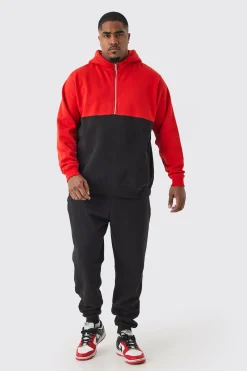 Plus Slim Fit Colour Block Half Zip Tracksuit | BoohooMAN UK