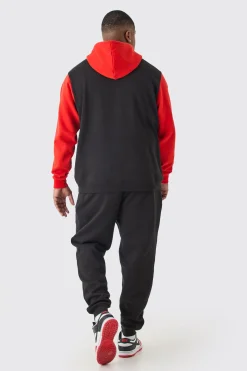 Plus Slim Fit Colour Block Half Zip Tracksuit | BoohooMAN UK