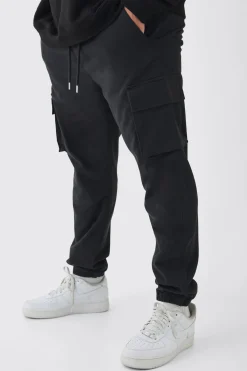 Plus Slim Fit Elasticated Waist Cuffed Cargo Trousers | BoohooMAN UK
