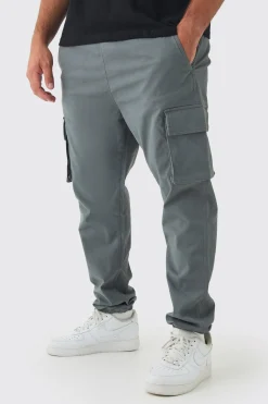 Plus Slim Fit Elasticated Waist Cuffed Cargo Trousers | BoohooMAN UK