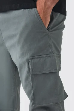 Plus Slim Fit Elasticated Waist Cuffed Cargo Trousers | BoohooMAN UK