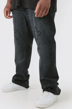Plus Slim Rigid Flare Cross Applique Jean | BoohooMAN UK