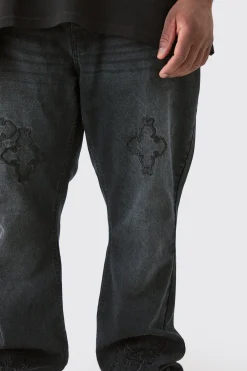 Plus Slim Rigid Flare Cross Applique Jean | BoohooMAN UK