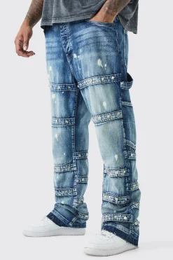 Plus Slim Rigid Flare Embellished Strap Detail Jeans | BoohooMAN UK