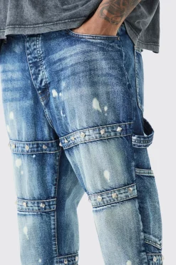 Plus Slim Rigid Flare Embellished Strap Detail Jeans | BoohooMAN UK