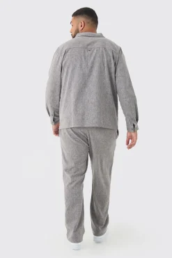 Plus Smart Shirt Set In Grey | BoohooMAN UK