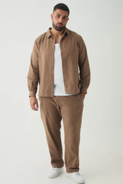 Plus Smart Straight Leg Trouser Set In Brown | BoohooMAN UK
