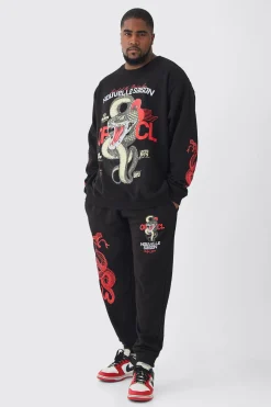 Plus Snake Official Sweat Tracksuit | BoohooMAN UK