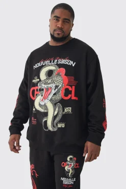 Plus Snake Official Sweat Tracksuit | BoohooMAN UK