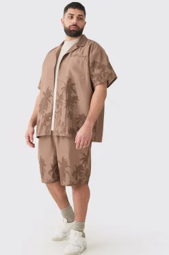 Plus Soft Twill Palm Hem Oversized Boxy Shirt & Short Set | BoohooMAN UK