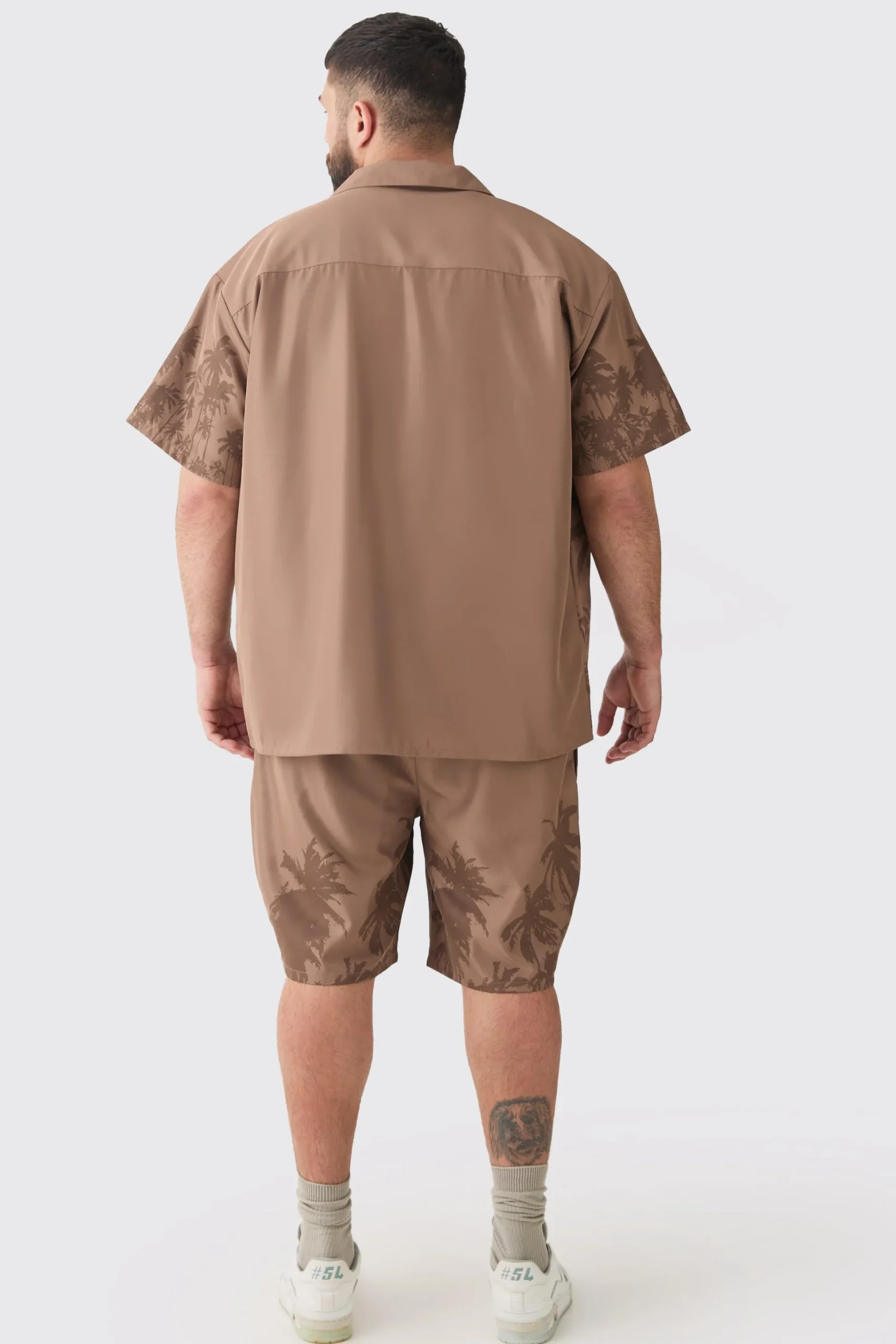 Plus Soft Twill Palm Hem Oversized Boxy Shirt & Short Set | BoohooMAN UK