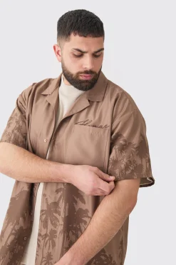 Plus Soft Twill Palm Hem Oversized Boxy Shirt & Short Set | BoohooMAN UK