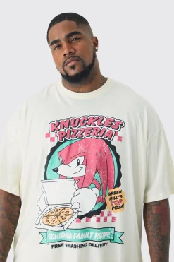 Plus Sonic Knuckles License Print T-shirt In White | BoohooMAN UK