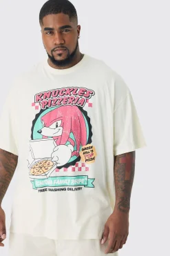 Plus Sonic Knuckles License Print T-shirt In White | BoohooMAN UK
