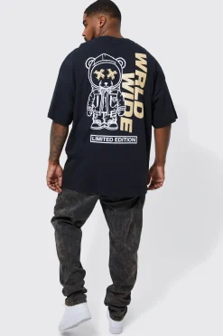 Plus Space Teddy Graphic T-shirt | BoohooMAN UK