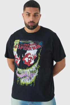 Plus Spiderman Licence Print Oversized T-shirt In Black | BoohooMAN UK