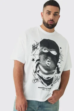 Plus Spiderweb Balaclava Graphic T-Shirt | BoohooMAN UK
