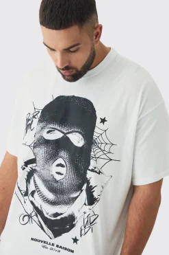 Plus Spiderweb Balaclava Graphic T-Shirt | BoohooMAN UK