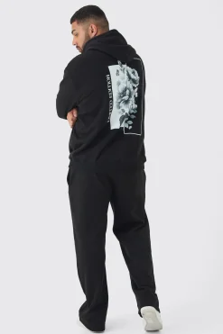 Plus Spliced Floral Graphic Hoodie & Relaxed Fit Jogger Tracksuit | BoohooMAN UK