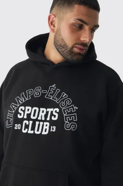 Plus Sports Club Varsity Oversized Hoodie | BoohooMAN UK