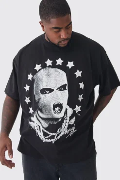 Plus Star Balaclava Graphic Oversized T-Shirt | BoohooMAN UK