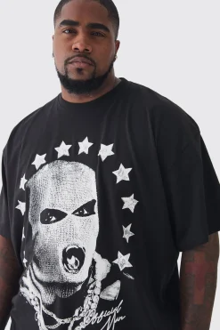 Plus Star Balaclava Graphic Oversized T-Shirt | BoohooMAN UK