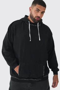 Plus Stitch Detail Oversized Washed Hoodie | BoohooMAN UK