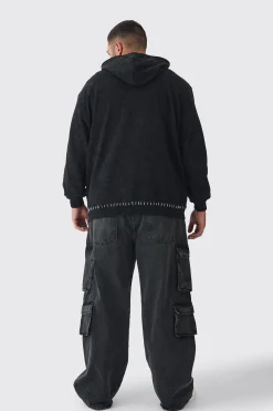 Plus Stitch Detail Oversized Washed Hoodie | BoohooMAN UK